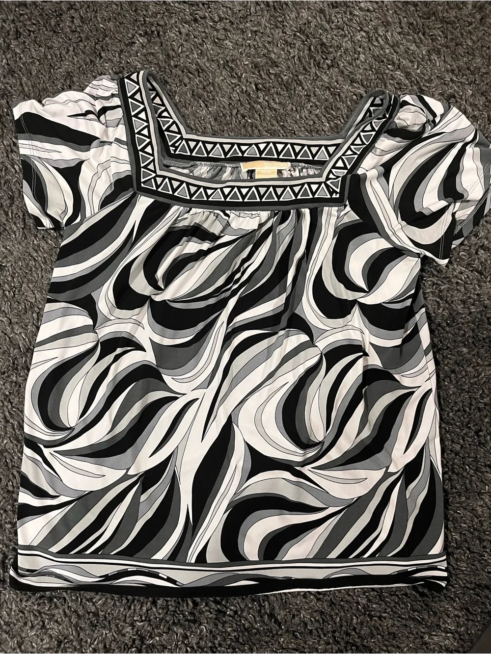 Michael Kors Black & White Geometric Square-Neck Women's Top Size Medium